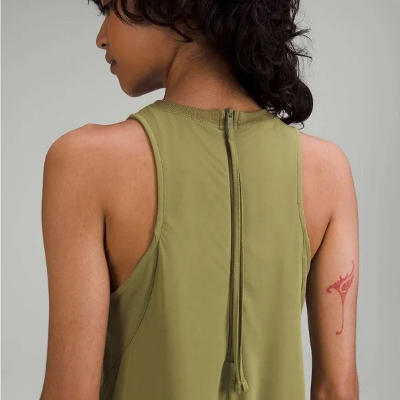 Lululemon Mesh Overlay High-Neck Dress Bronze Green Size 8 GUV - Picture 6 of 13